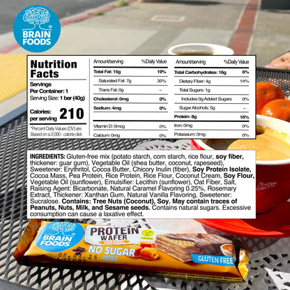 Brain Foods | Caramel Protein Wafer Bar Vegan Gluten-Free