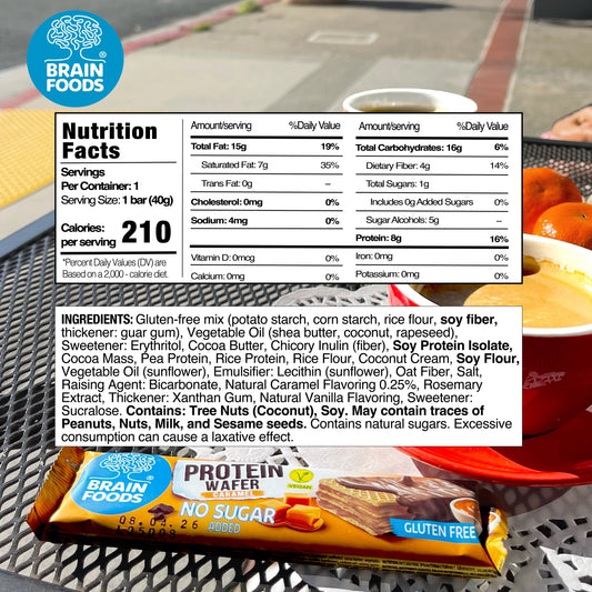 Brain Foods | Caramel Protein Wafer Bar Vegan Gluten-Free