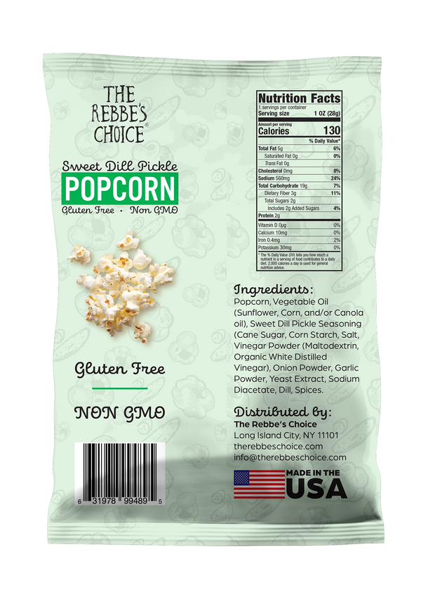 The Rebbe's Choice | Sweet Dill Pickle Popcorn | Gluten Free 1oz