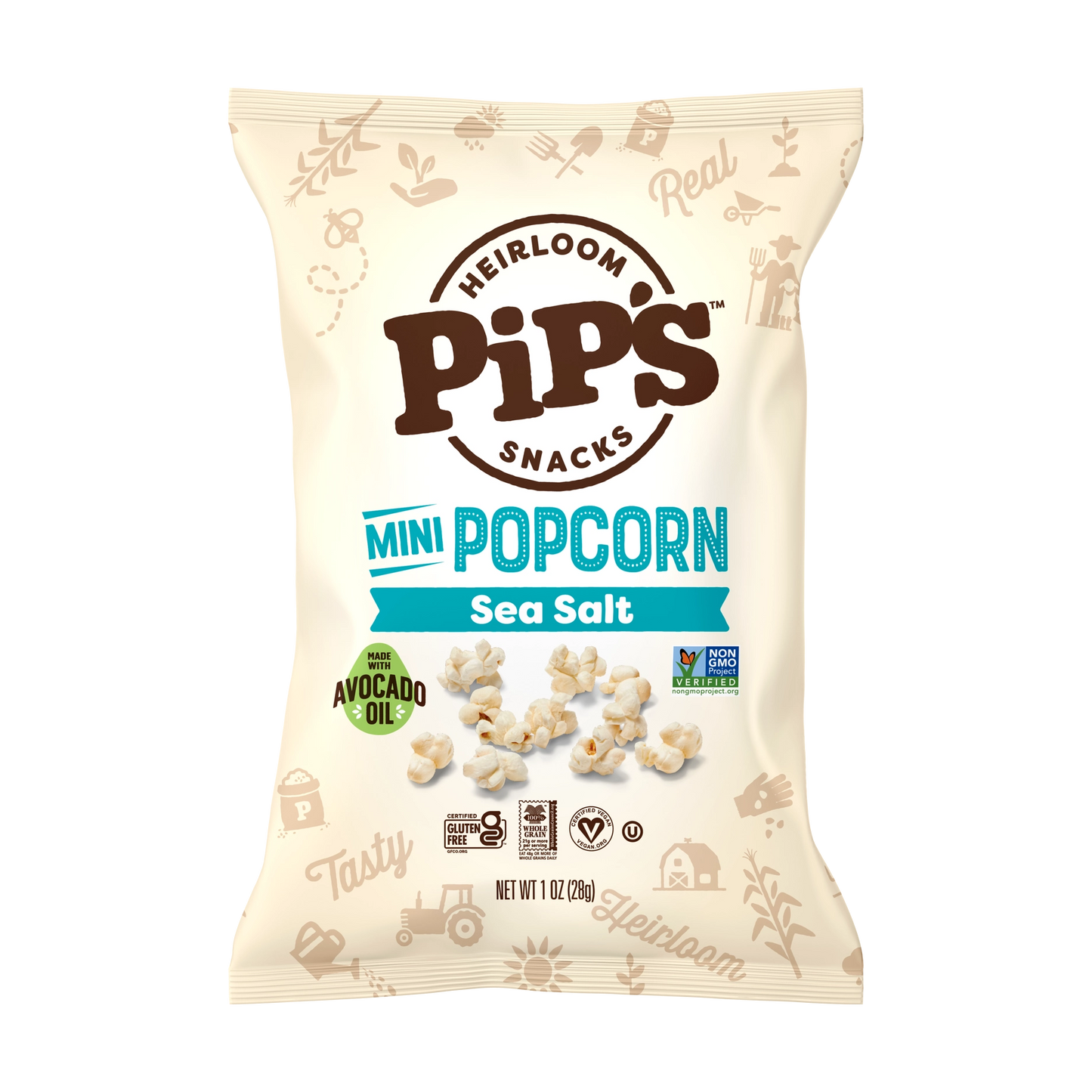 Heirloom Pip's Snacks Sea Salt Mini Popcorn 1oz Vegan Gluten-Free