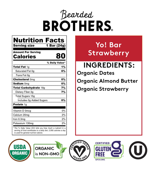 Bearded Brothers | Strawberry Stride Yumster Yo! | Box (5 bars in total) Organic Vegan Gluten-Free