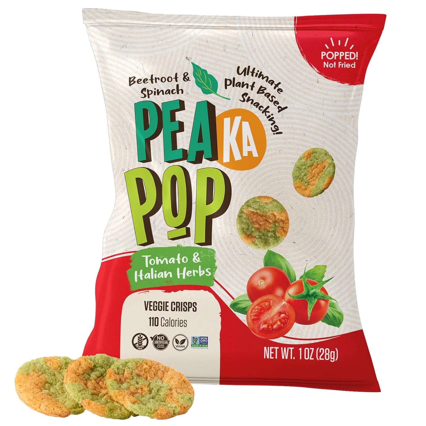 PeaKaPop | Veggie Crisps Tomato & Herbs 1oz | Gluten-Free Vegan