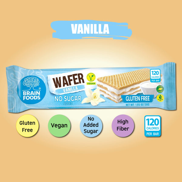 Brain Foods | Vanilla No Sugar Added Wafer Bar Vegan Gluten-Free