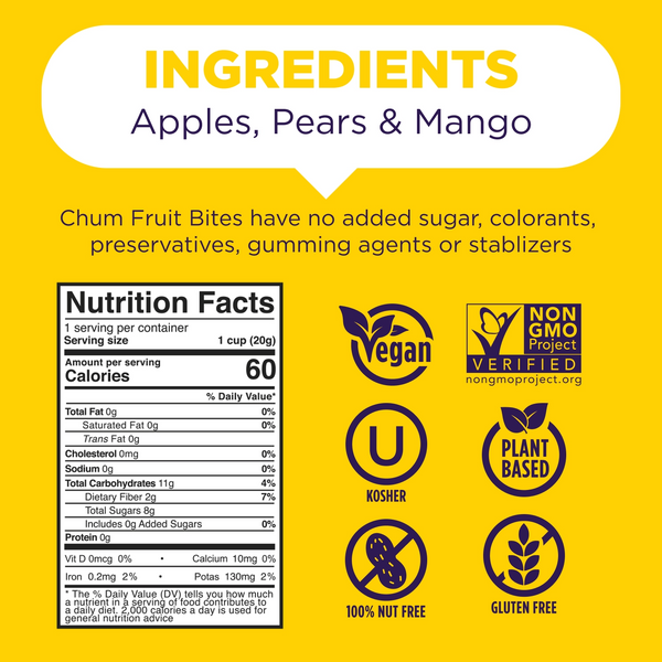 Chum Fruit Bites | Mango 100% Real Fruit Vegan | 0.7oz