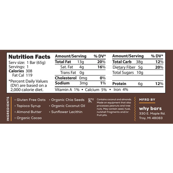 Why Bars | Super Cacao Superfood Snack Bar | Gluten-Free Vegan 2.3oz