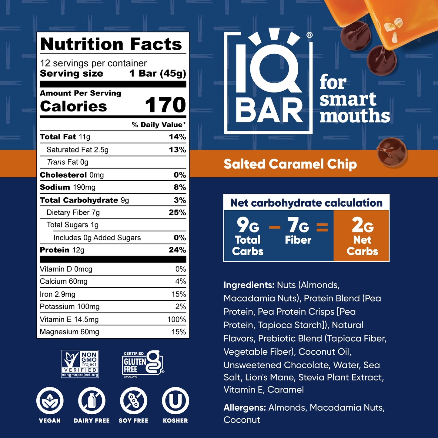IQBAR Brain and Body Keto Protein Bar -  Salted Caramel Chip 1.6 oz