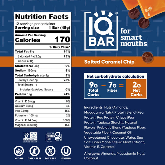 IQBAR Brain and Body Keto Protein Bar -  Salted Caramel Chip 1.6 oz