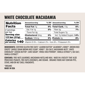 La verdadera comida de Kate | Barra de macadamia con chocolate blanco orgánico sin gluten (2.2 oz)