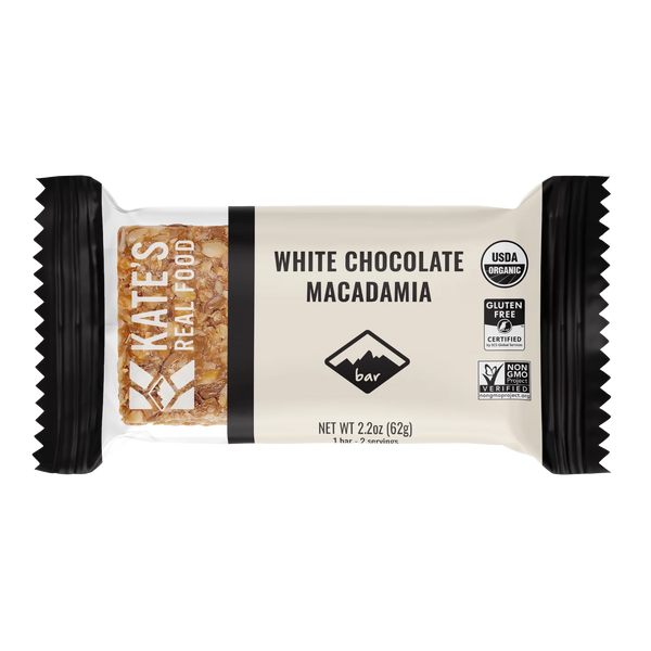 La vraie nourriture de Kate | Barre de macadamia au chocolat blanc sans gluten biologique (2,2 oz)