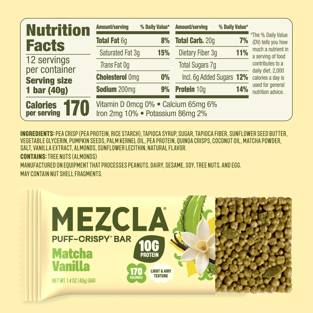 Mezcla |  Matcha Vanilla | Vegan Plant Protein Bar - 1.40 oz