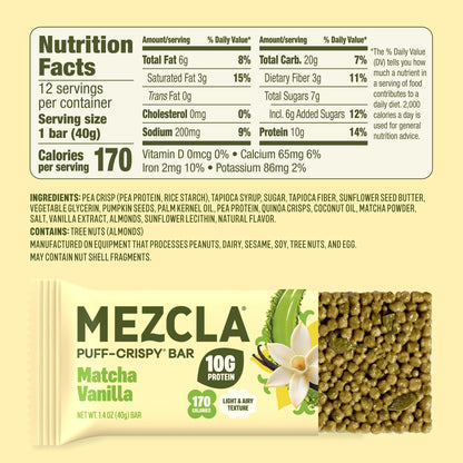 Mezcla |  Matcha Vanilla | Vegan Plant Protein Bar - 1.40 oz