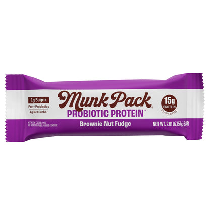Munk Pack | Probiotic Protein Brownie Nut Fudge Bar | Gluten-Free Keto Friendly (2.01oz)