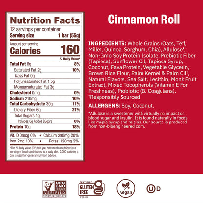 Munk Pack | Probiotic Protein Breakfast Cinnamon Roll Bar | Gluten-Free Vegan (1.94oz)