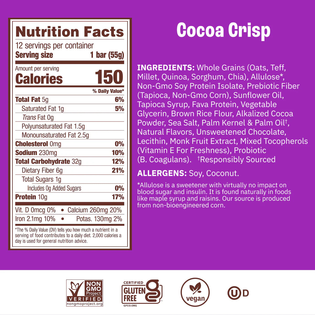 Munk Pack | Probiotic Protein Breakfast Cocoa Crisp Bar | Gluten-Free Vegan (1.94oz)