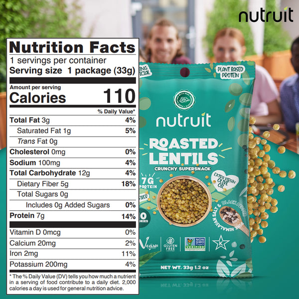 Nutruit | Pink Himalayan Salt & Black Pepper Roasted Lentils | 1.2oz Vegan Gluten-Free