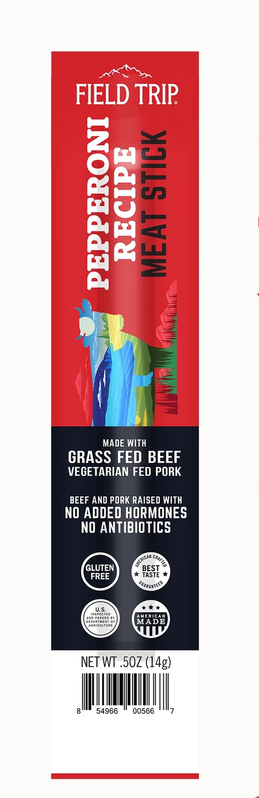 Field Trip Pepperoni Recipe Meat Stick label with nutrition facts and ingredients.