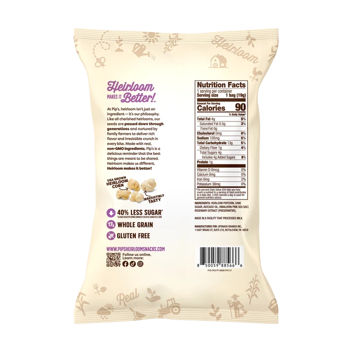 Heirloom Pip's Snacks Kettle Corn Popcorn 0.67oz Vegan Gluten-Free