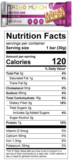 Taiyo Munch | Birthday Cake Protein Bar