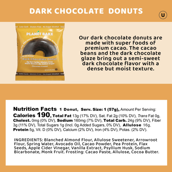 Planet Bake | Dark Chocolate Donut Plant-Based Gluten-Free | 2oz