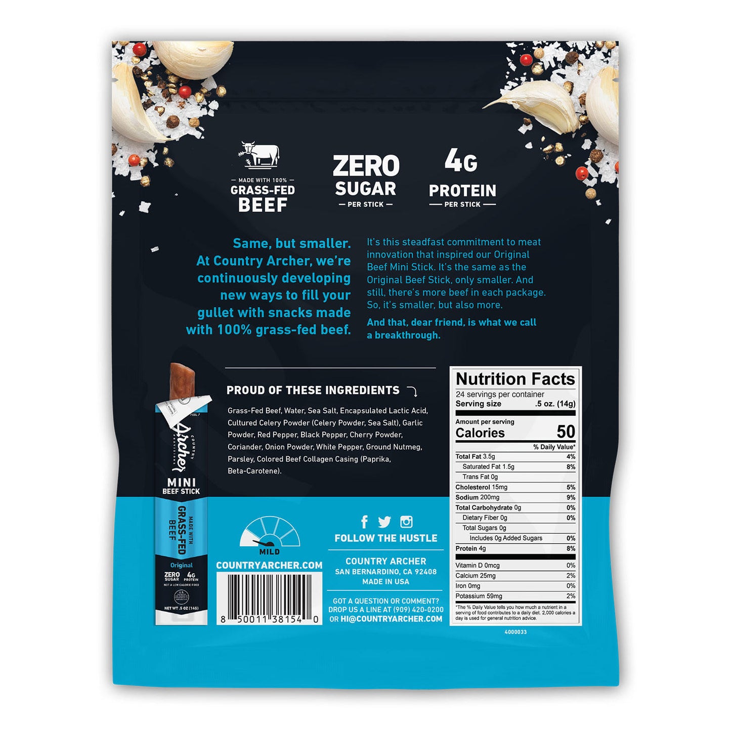 Archer | Mini Beef Sticks – 100% Grass-Fed Beef | Original (0.5 oz)