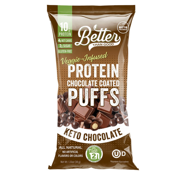 Better Than Good | Keto Protein Chocolate Coated Puffs | Dark Chocolate 1.08oz