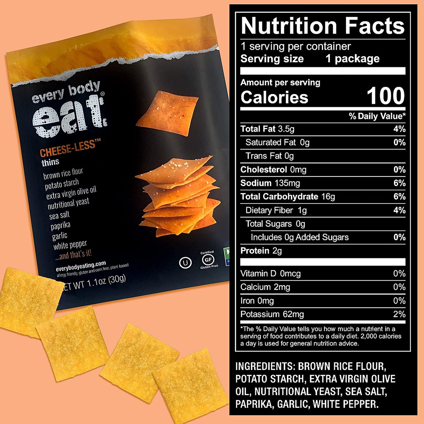 Every Body Eat Snack Thins, Cheese-less Flavor, Vegan 1.1 oz