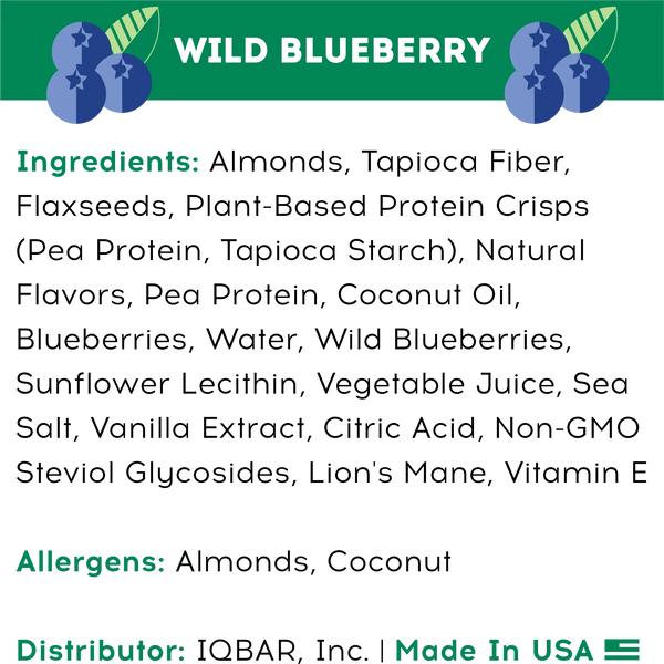 IQBAR Brain and Body Keto Protein Bar - Wild Blueberry 1.6 oz
