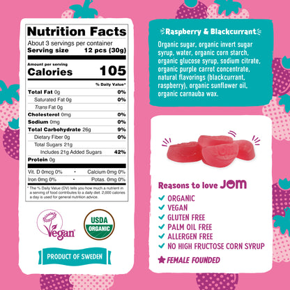 JOM Organic Raspberry & Blackberry Gummy Candy 3.5oz