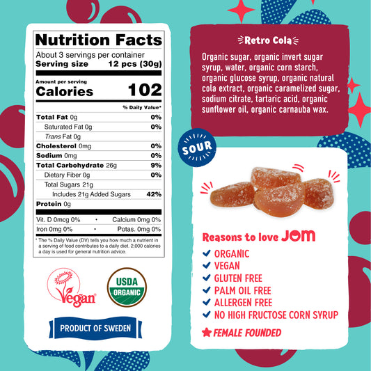 JOM Organic Retro Cola Sour Gummy Candy 3.5oz
