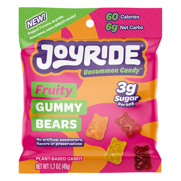 JOYRIDE Fruity Gummy Bears Low Sugar 1.7 oz Planted-Based Candyz