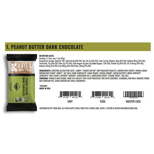 Kate's Real Food | Organic Gluten-Free Peanut Butter Dark Chocolate Bar (2.2 oz)