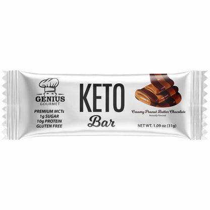 Genius Gourmet | Keto Bar Creamy Peanut Butter Chocolate Gluten Free Protein Bar (1.06 oz)