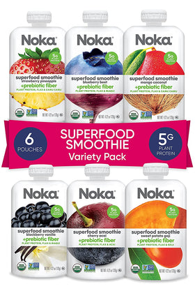 Variedad de batidos Noka Superfood (paquete de 12) + fibra prebiótica