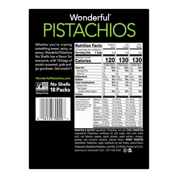 Merveilleuses pistaches sans coque rôties et salées 0,75 oz sans gluten