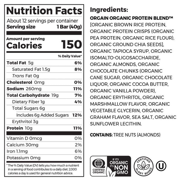 Orgain Organic Plant Based Protein Bar S'Mores 1.41 oz