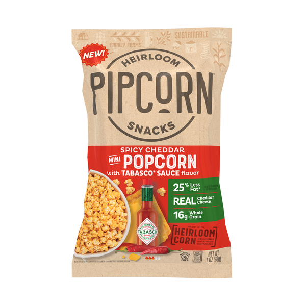 Pipcorn Spicy Cheddar Tabasco Popcorn 1 oz Gluten Free