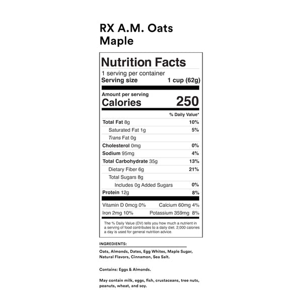 RX A.M. Oats Oatmeal Cups 2.18 oz Protein Gluten Free