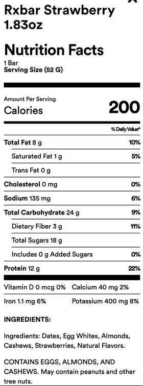 Barra de proteína RXBAR, 1.83 oz de proteína, refrigerios sin gluten