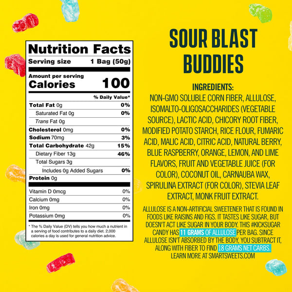 SmartSweets Sour Blast Buddies, Candy with Low Sugar 1.8 oz