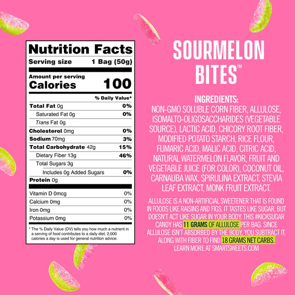 SmartSweets Sourmelon Bites, Candy with Low Sugar 1.8 oz