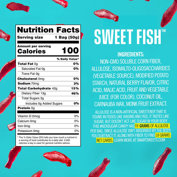 SmartSweets Sweet Fish, caramelo con bajo contenido de azúcar 1.8 oz 