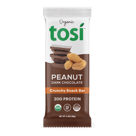 Barra de proteína de chocolate amargo y maní Tosi orgánica 2.4 oz Vegana