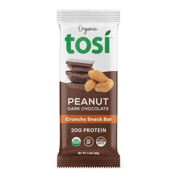 Barre protéinée au chocolat noir Tosi Peanut biologique 2,4 oz végétalienne