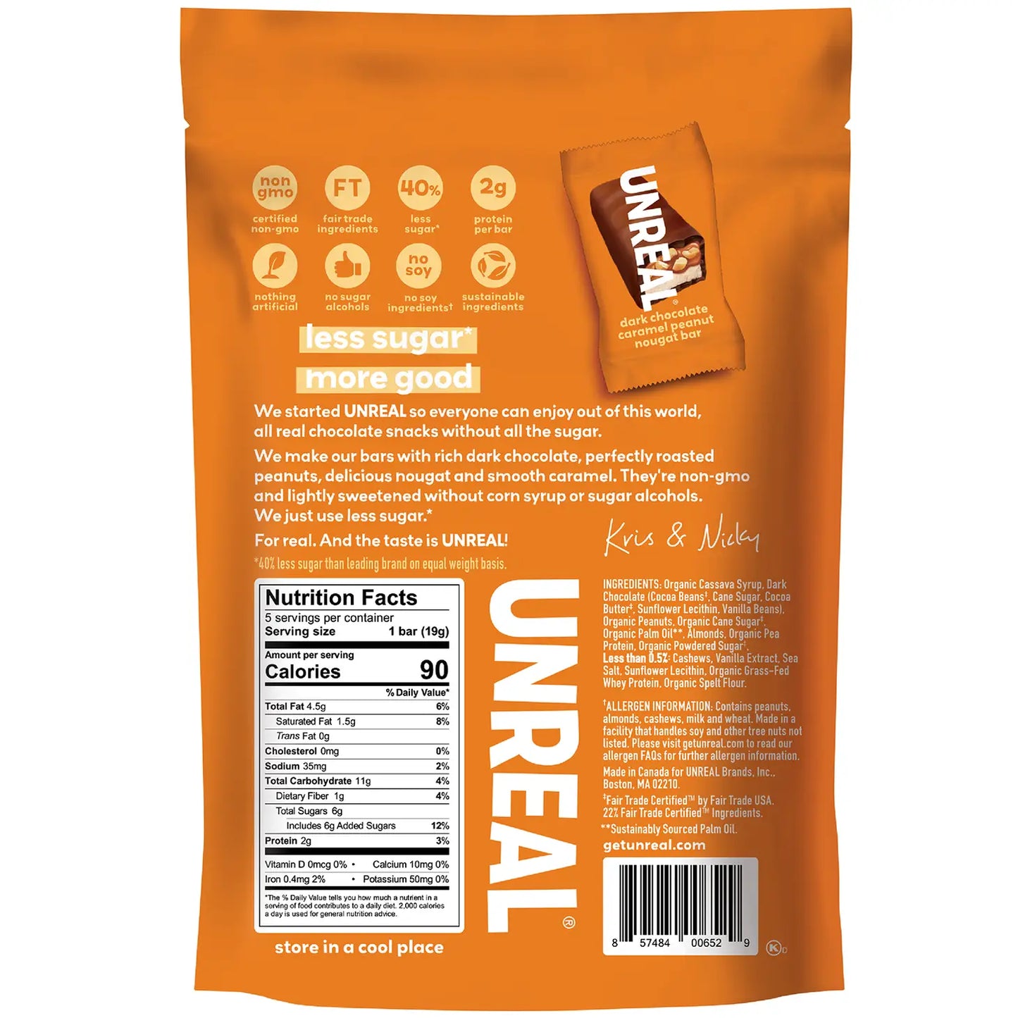 UNREAL | Dark Chocolate Caramel Peanut Nougat Bar (3.4 oz)