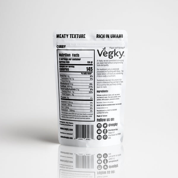 VÉGKY | Jerky végétalien aux champignons et au curry shiitake | 2,46 oz SANS OGM