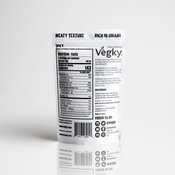 VEGKY | Cecina vegana de champiñones picantes Shiitake | 2.46 oz SIN OGM