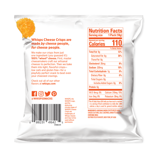 Whisps Cheese Crisps Cheddar | Healthy Snack 0.63 oz Gluten Free