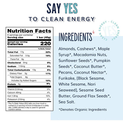The YES Bar | Black Sesame Sea Salt Plant Based Protein 1.4 oz Gluten Free