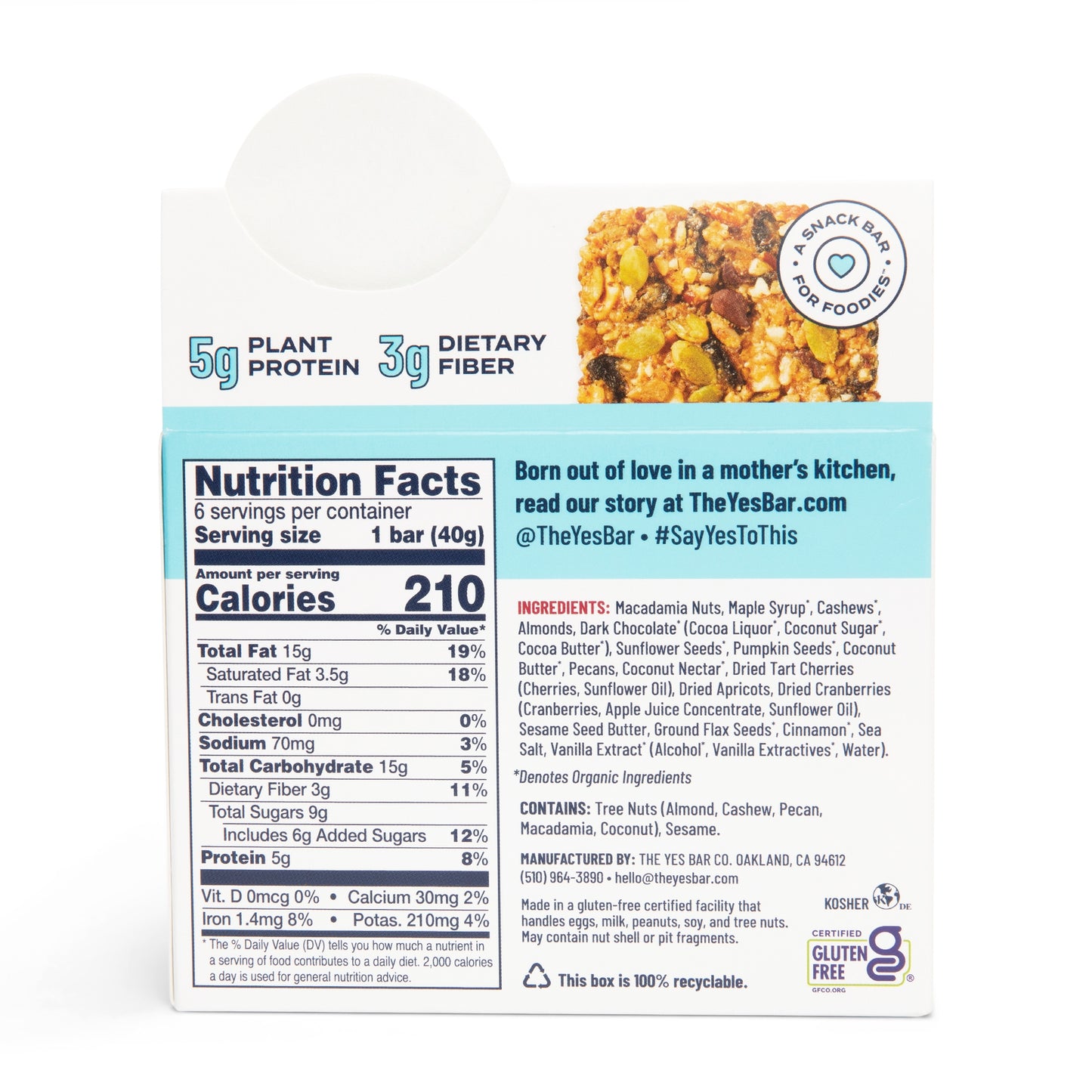 The YES Bar | Macadamia Chocolate Plant Based Protein 1.4 oz Gluten Free