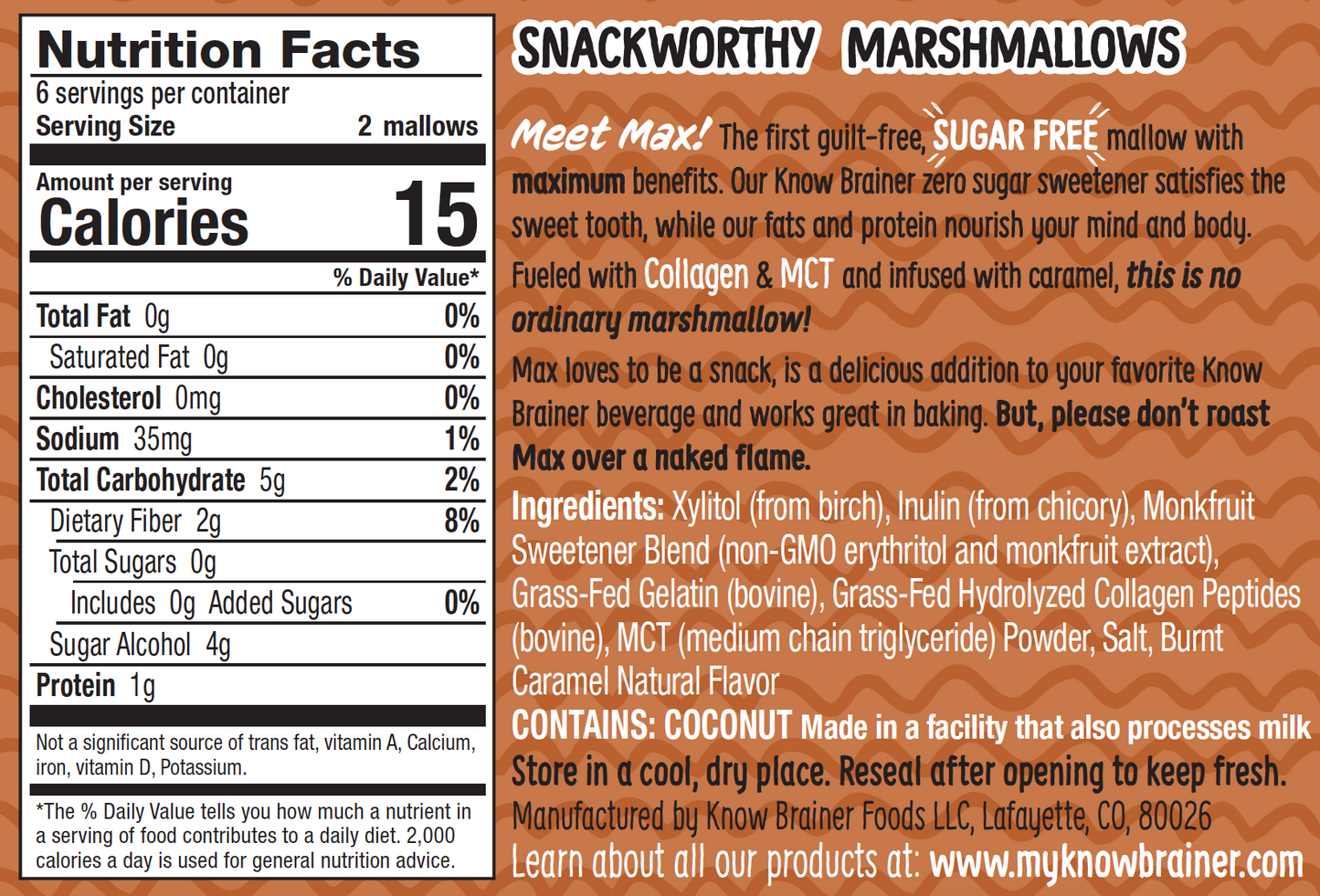 Know Brainer Max Mallow Sugar Free Burnt Caramel - Snackever